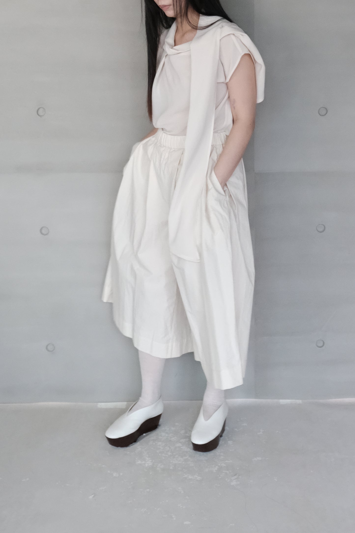 draped tie-neck blouse - beige  (pre-order)