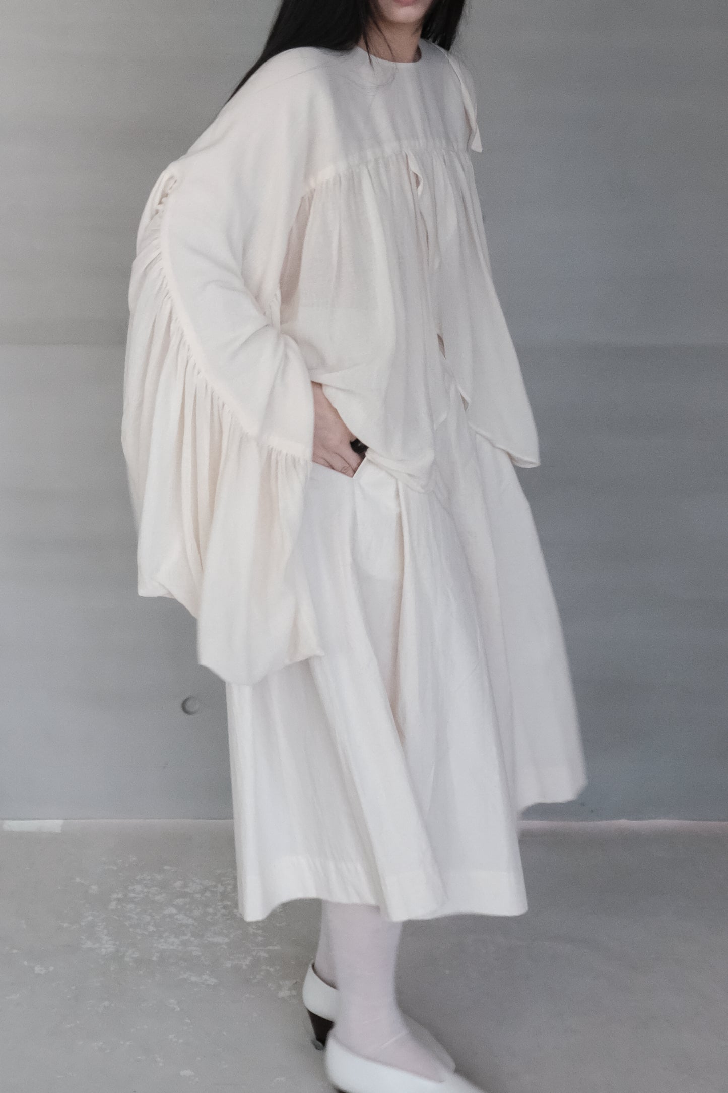 cropped linen-cotton wide pants - beige (pre-order)