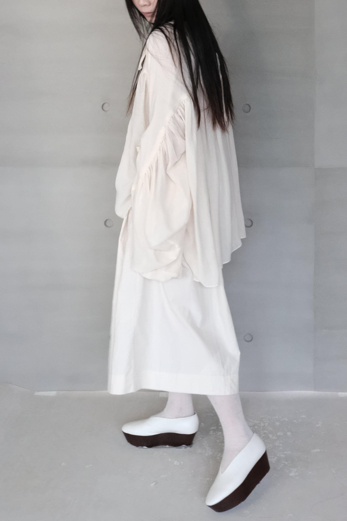 cropped linen-cotton wide pants - beige (pre-order)