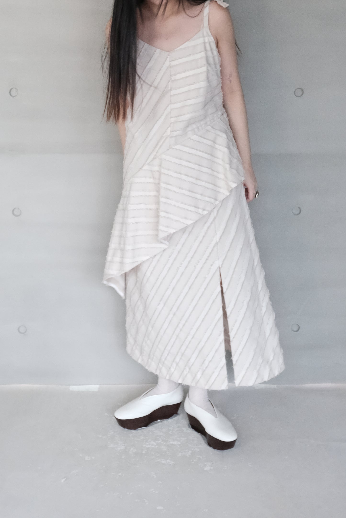 asymmetric cut stripe jacquard dress (in-stock)