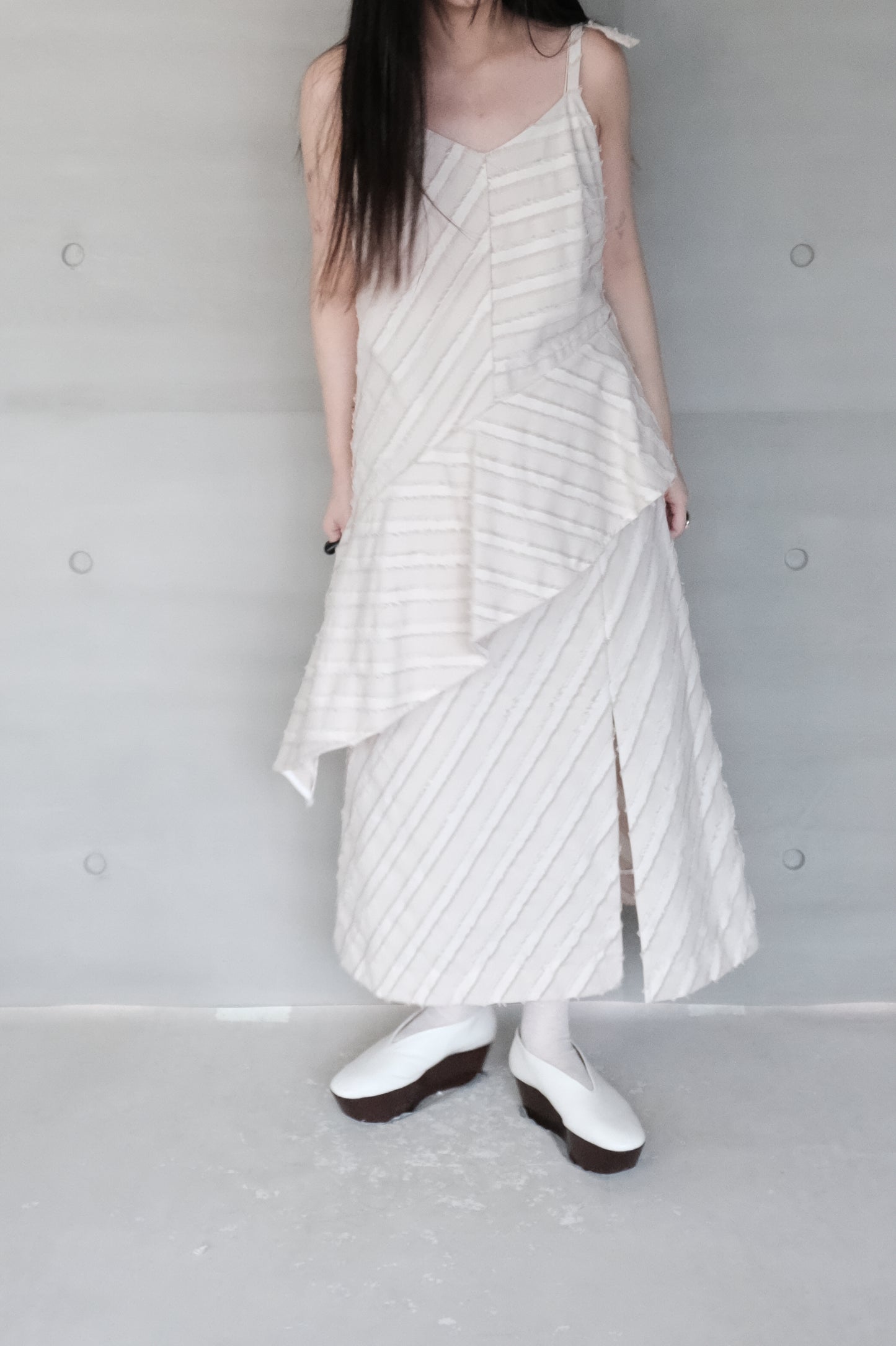 asymmetric cut stripe jacquard dress (in-stock)