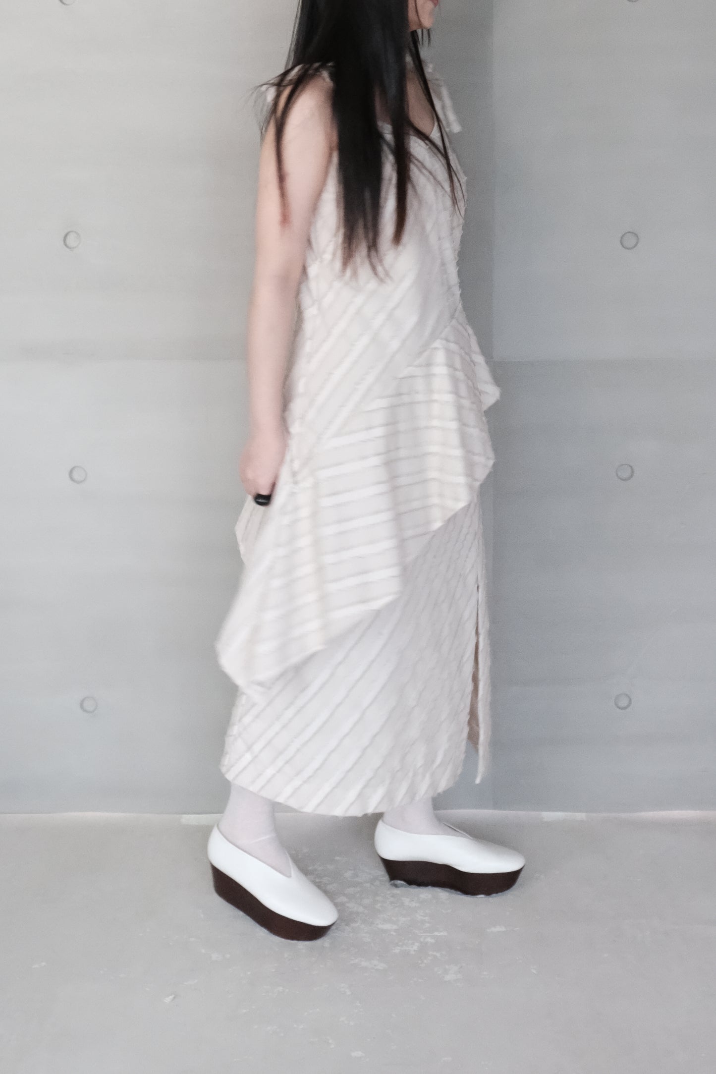 asymmetric cut stripe jacquard dress (in-stock)