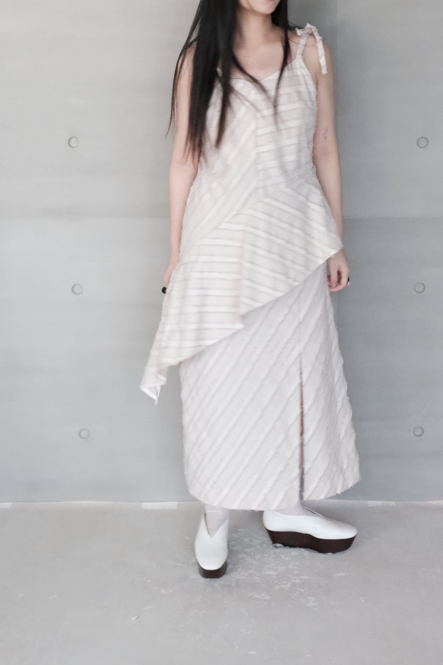 asymmetric cut stripe jacquard dress (in-stock)