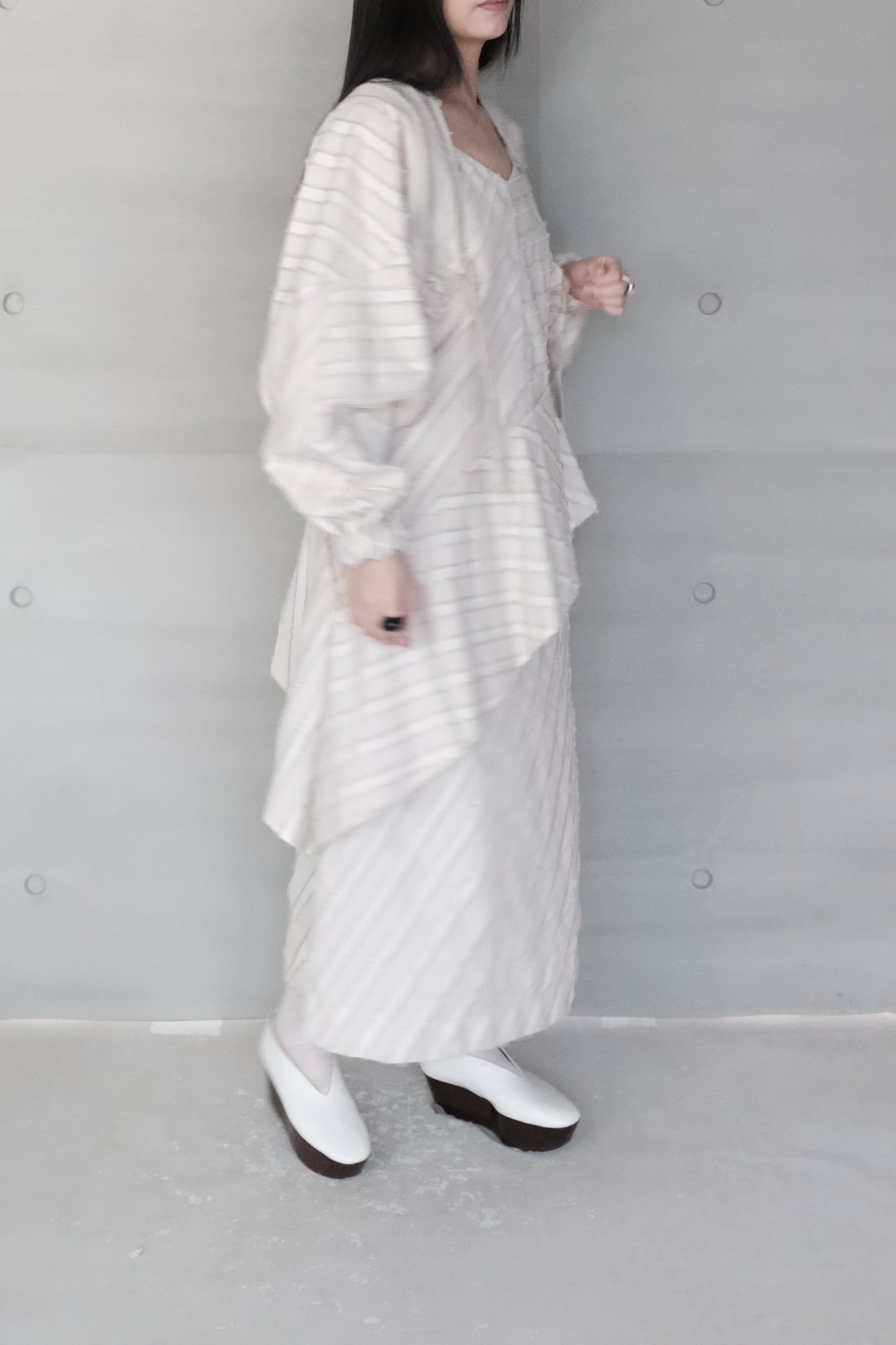 asymmetric cut stripe jacquard dress (in-stock)