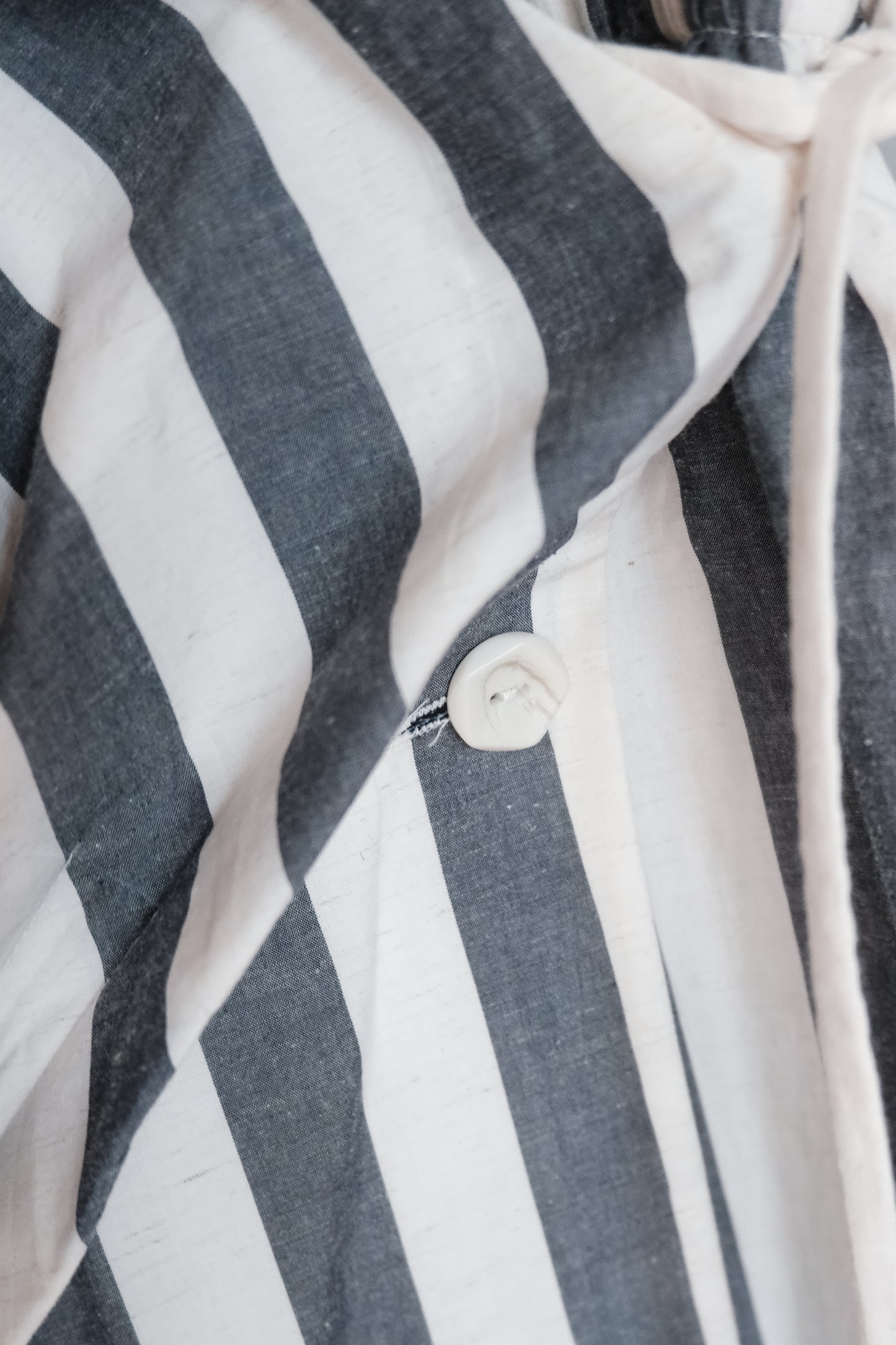 asymmetric folded layer strap dress - blue & beige stripe （in-stock)