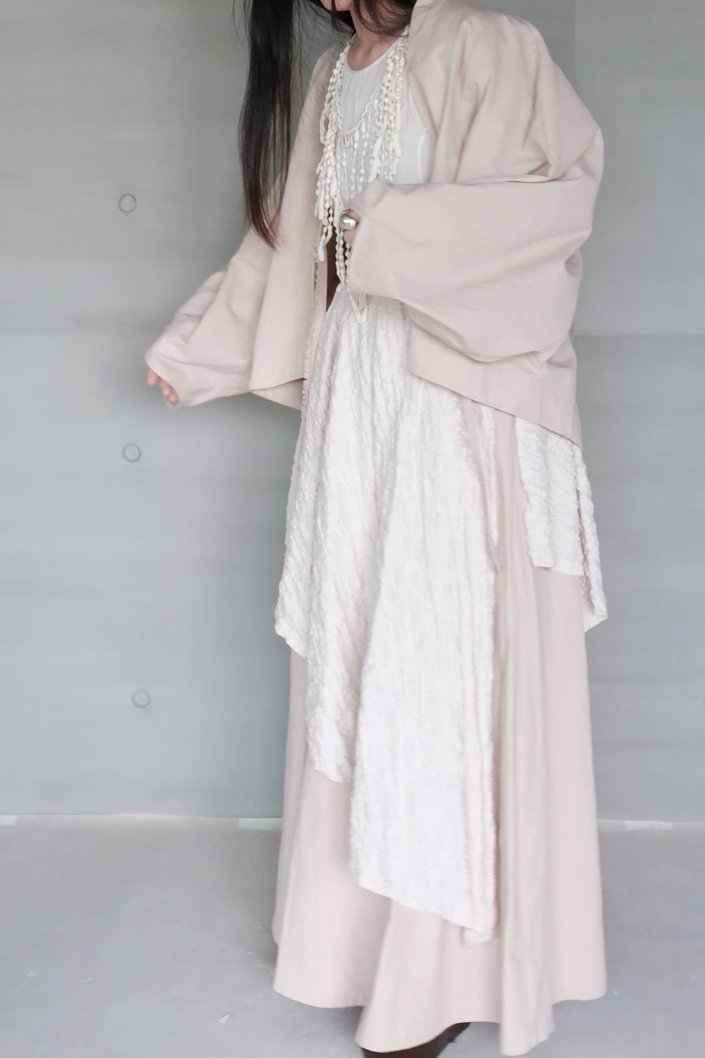 misty pink long-sleeve cover-up jacket ( in-stock )