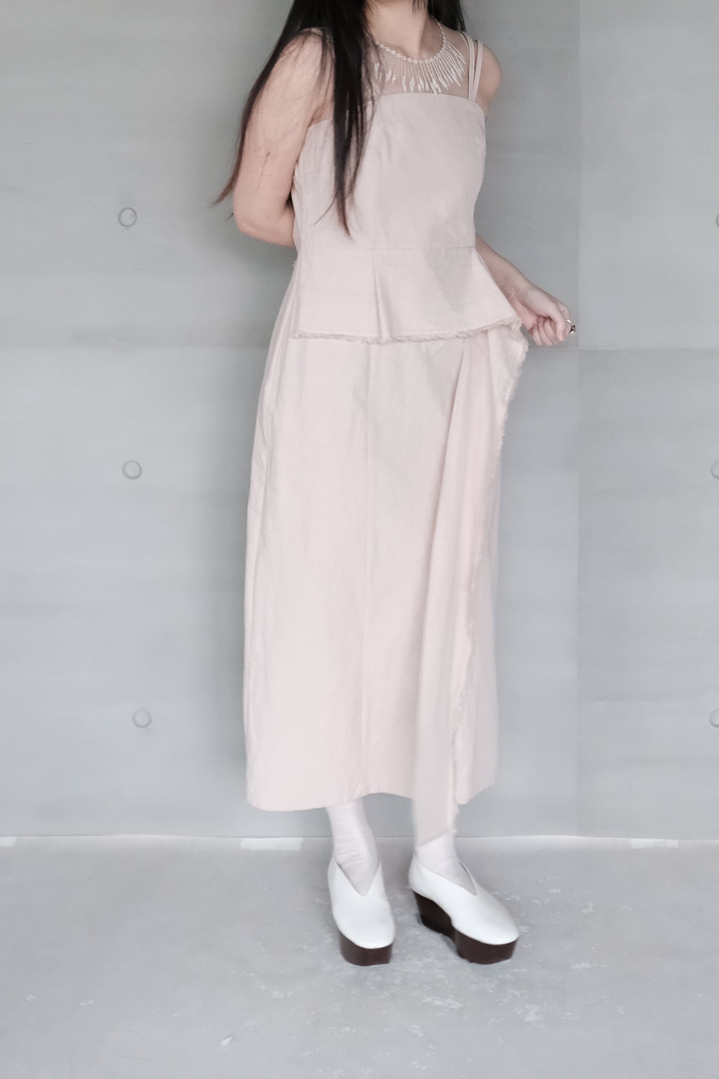 misty pink thin-strap asymmetrical dress (in-stock)
