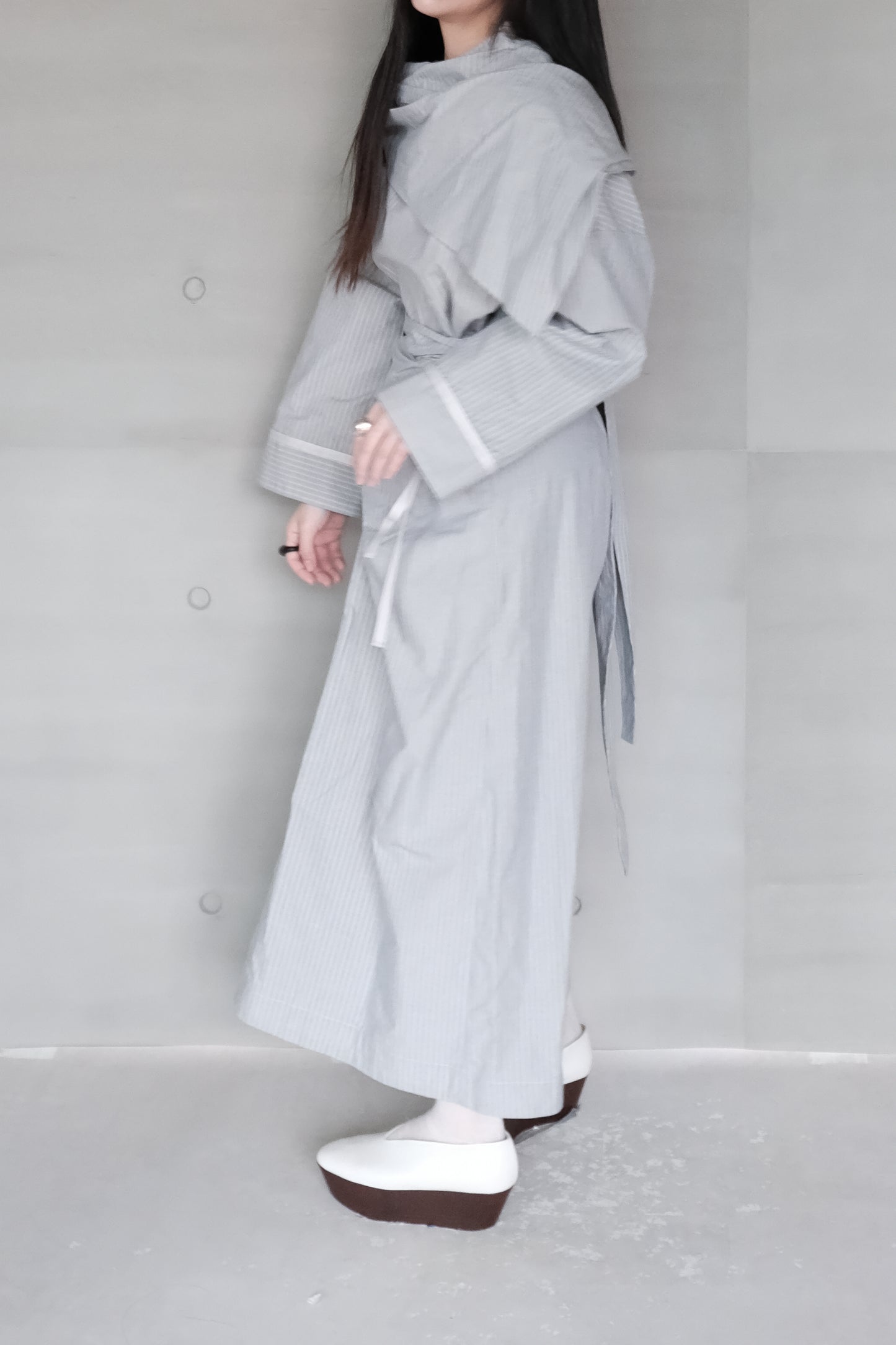 blue striped canvas wrapped dress (in-stock)