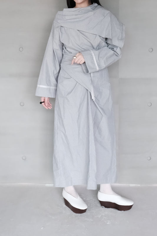 blue striped canvas wrapped dress (in-stock)