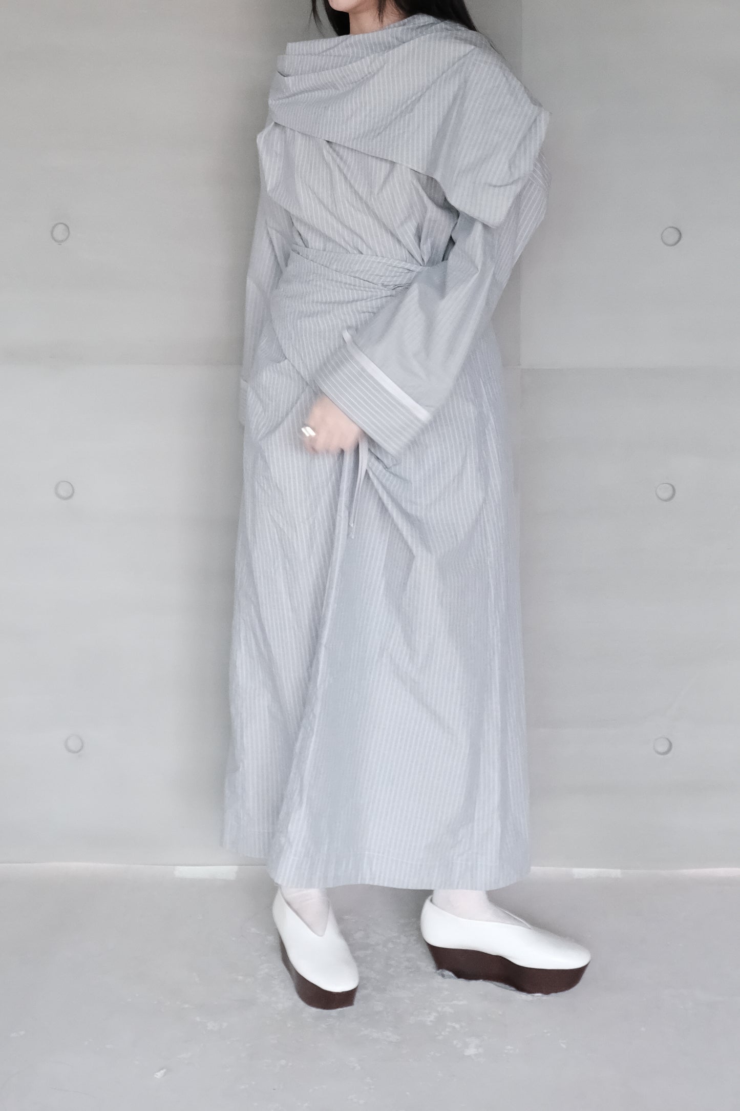 blue striped canvas wrapped dress (in-stock)