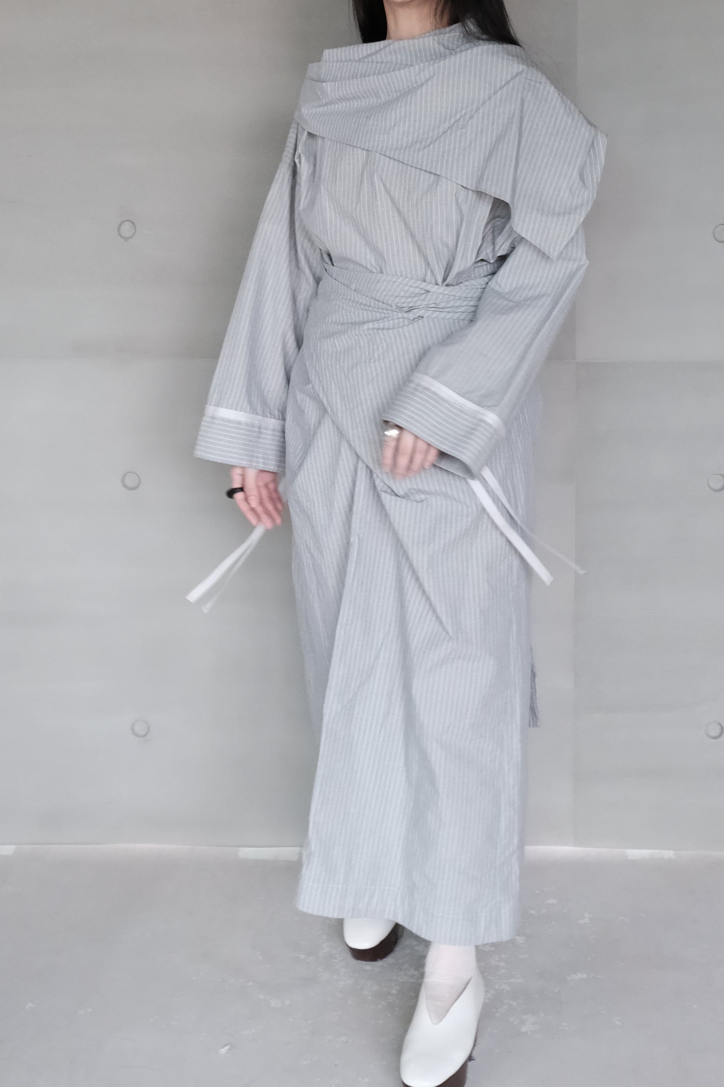 blue striped canvas wrapped dress (in-stock)