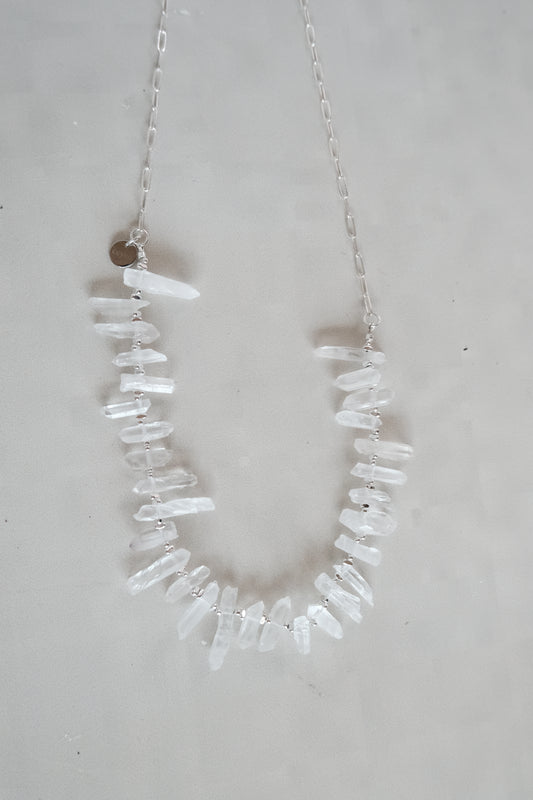 clear quartz raw crystal long necklace
