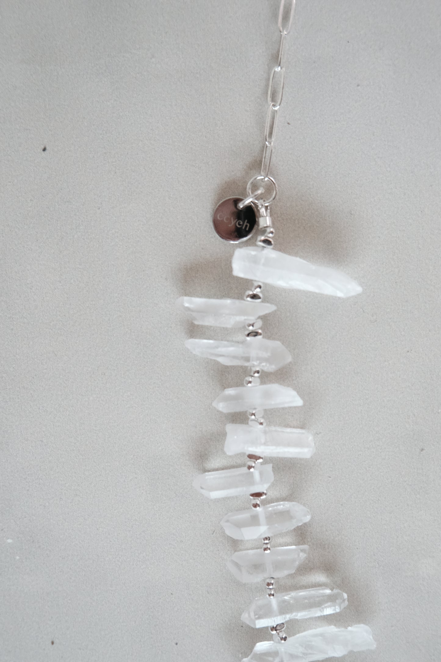 clear quartz raw crystal long necklace