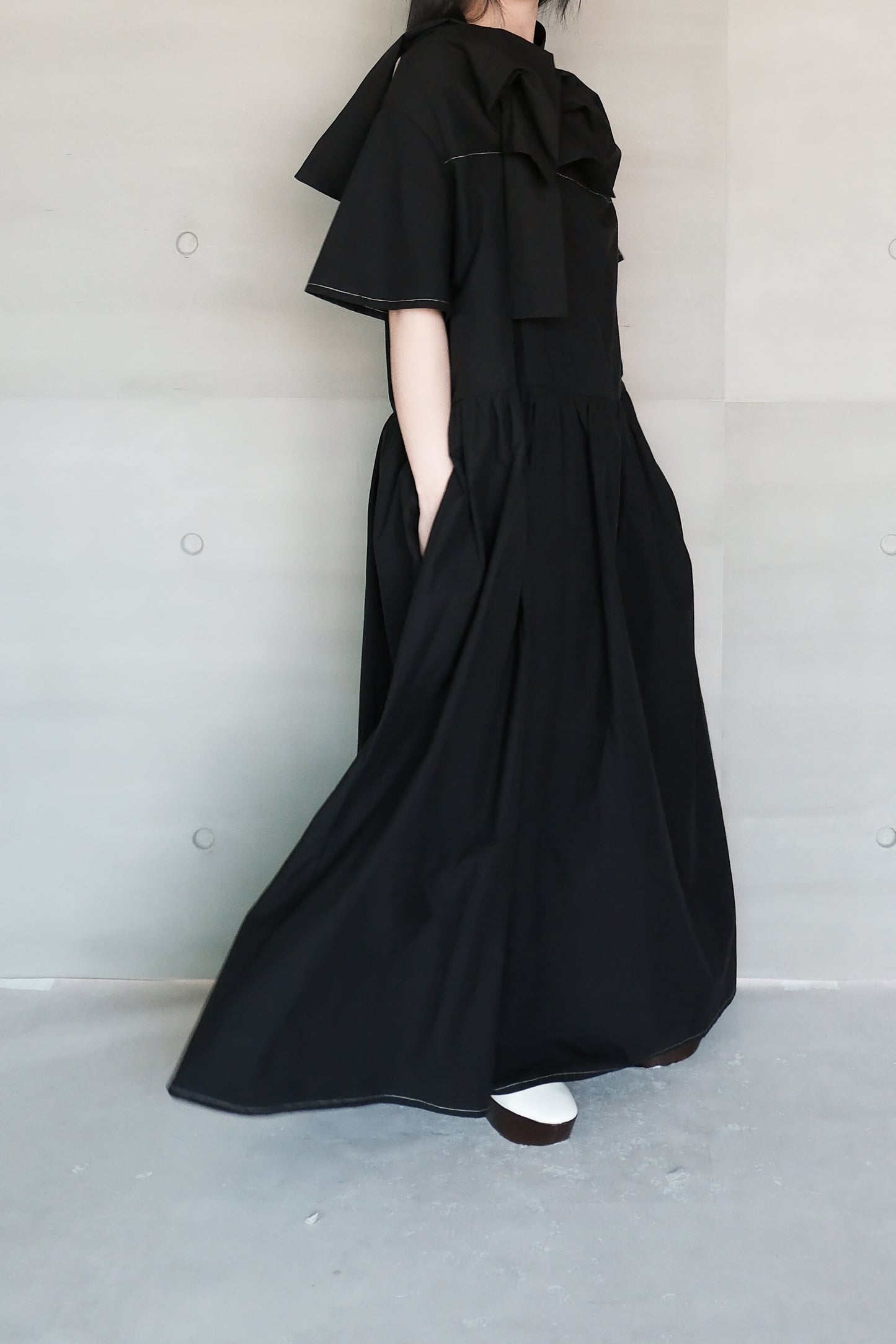 knot-bow ruched long dress