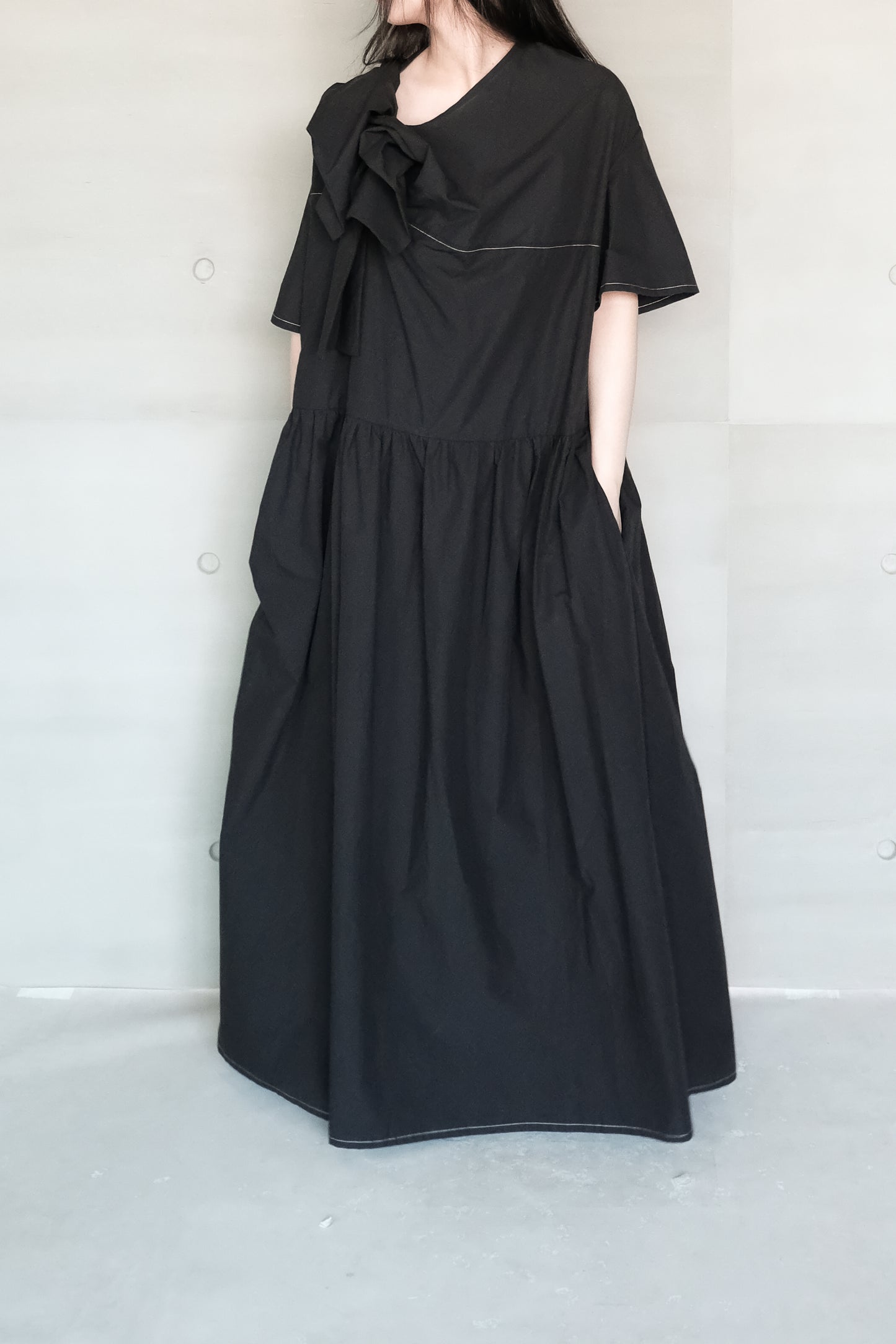 knot-bow ruched long dress