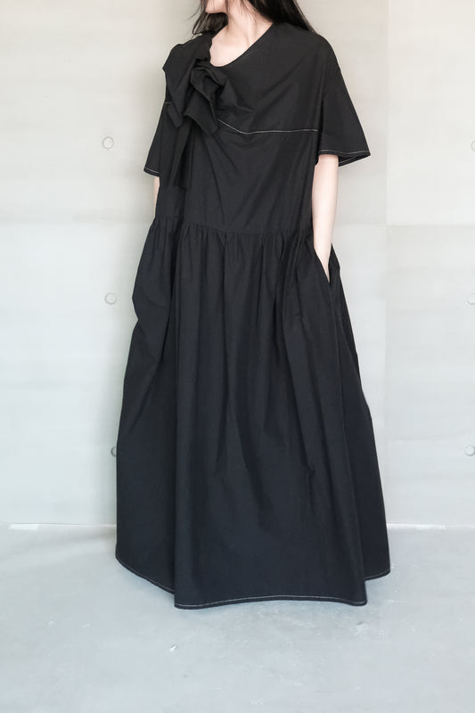 knot-bow ruched long dress