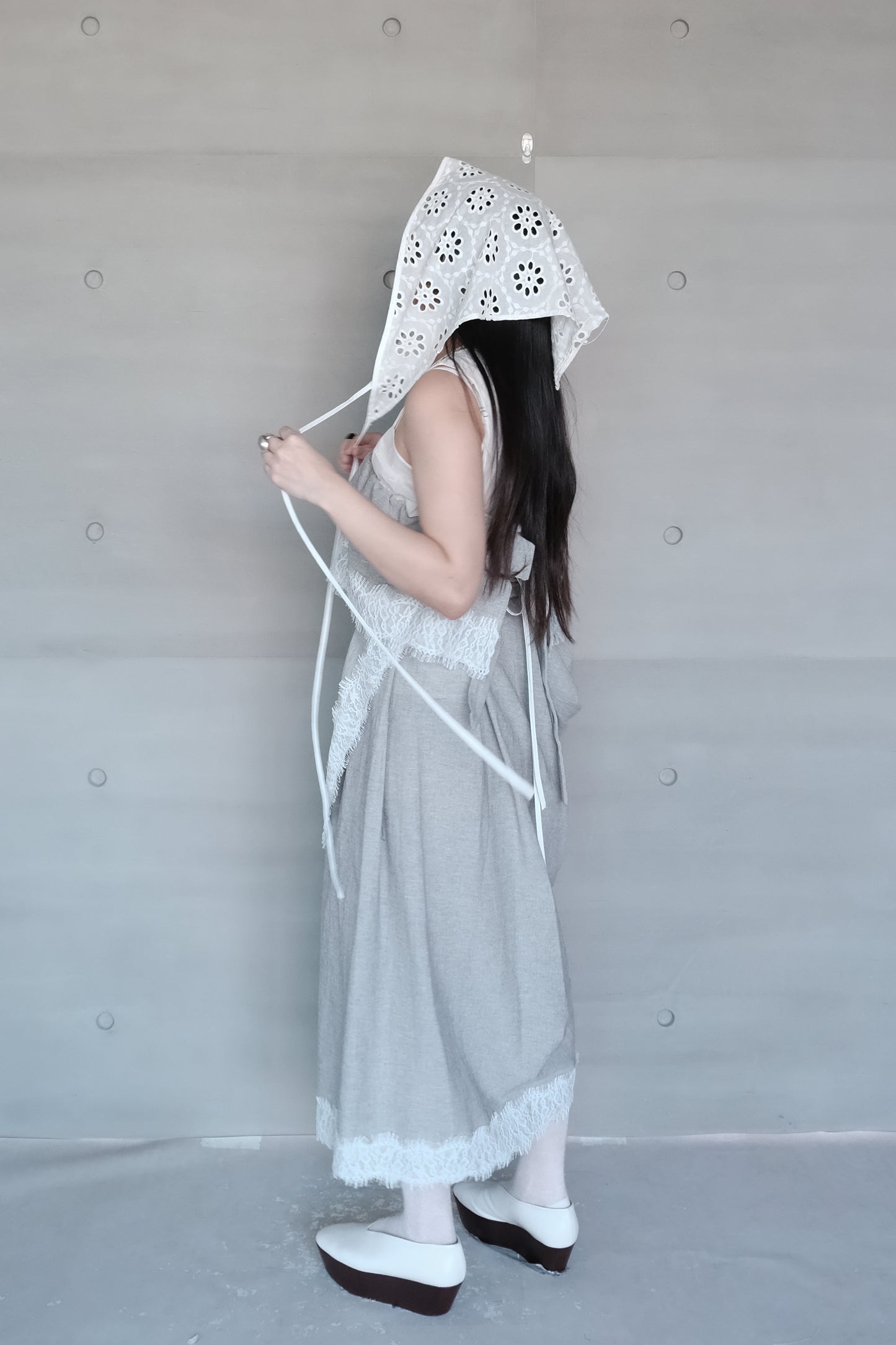 asymmetrical apron skirt with lace trims (pre-order)