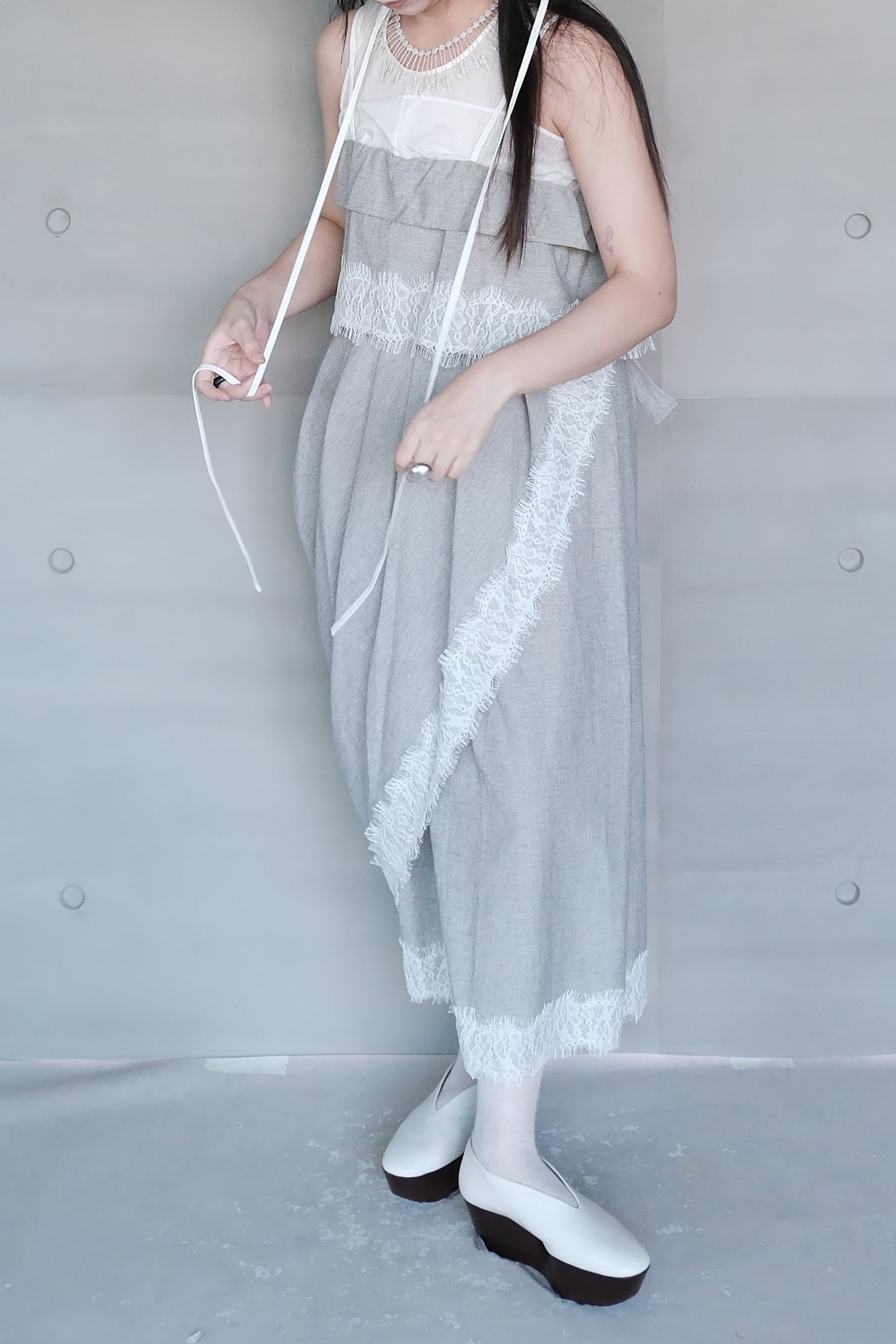 asymmetrical apron skirt with lace trims (pre-order)