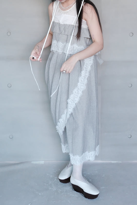 asymmetrical apron skirt with lace trims (pre-order)