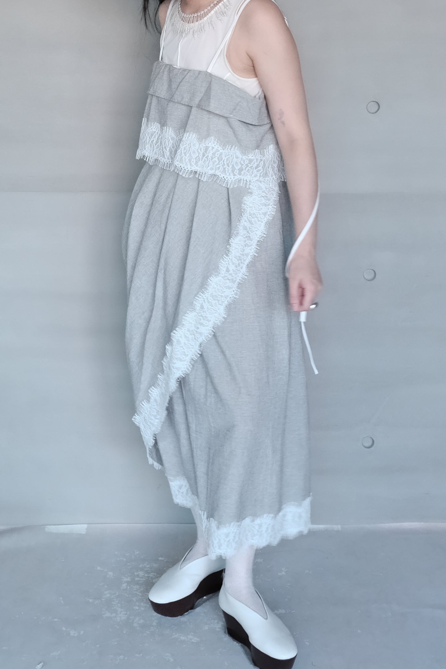 asymmetrical apron skirt with lace trims (pre-order)