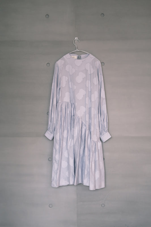 blue embellished gathering midi dress (in-stock)
