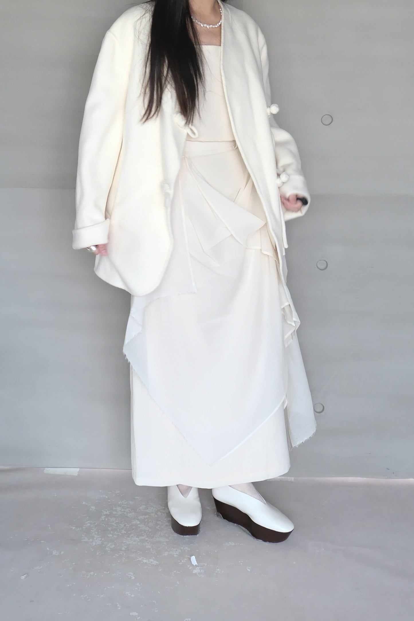 draped-tie wool blend straight skirt (limited item)