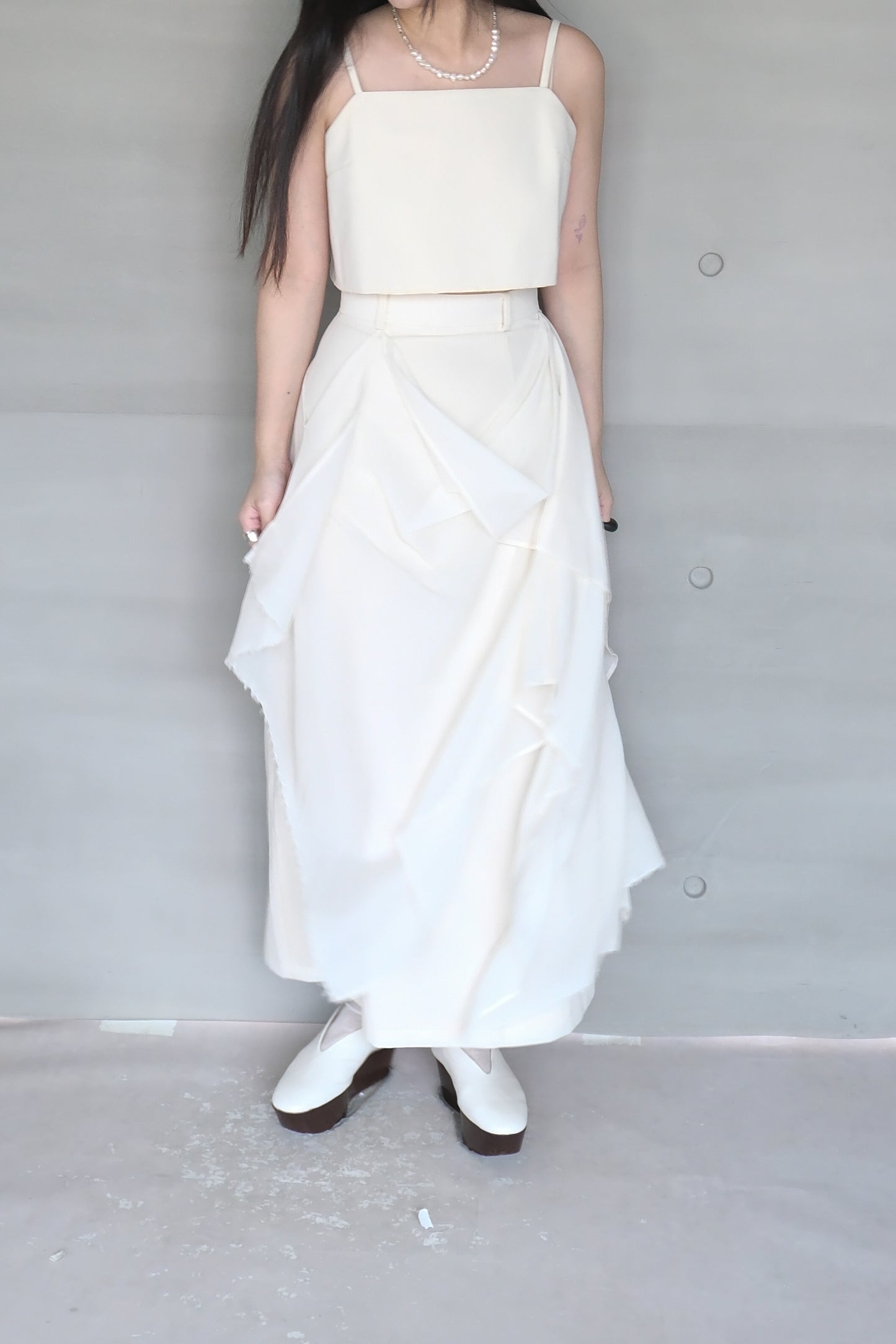 draped-tie wool blend straight skirt (limited item)