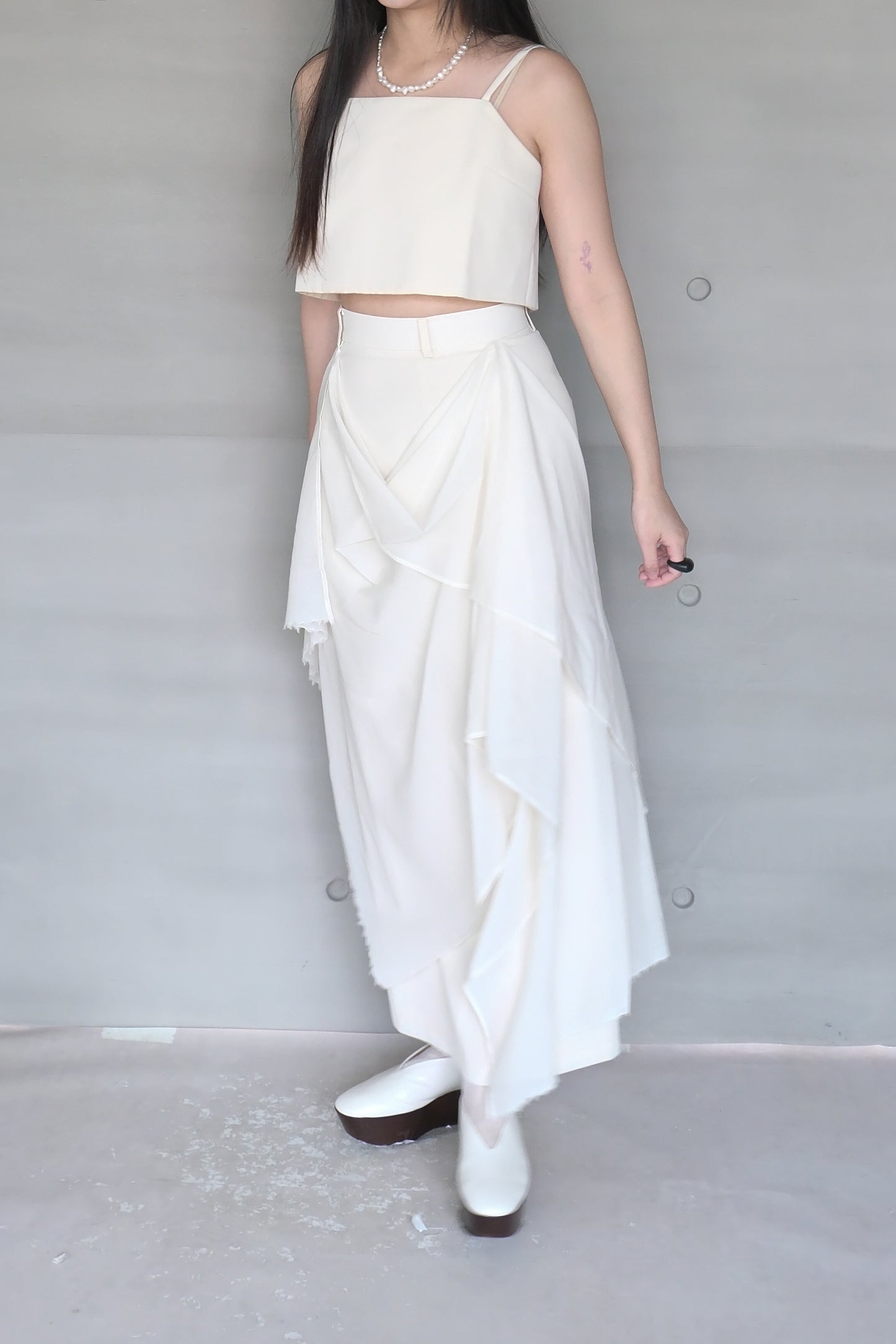 draped-tie wool blend straight skirt (limited item)