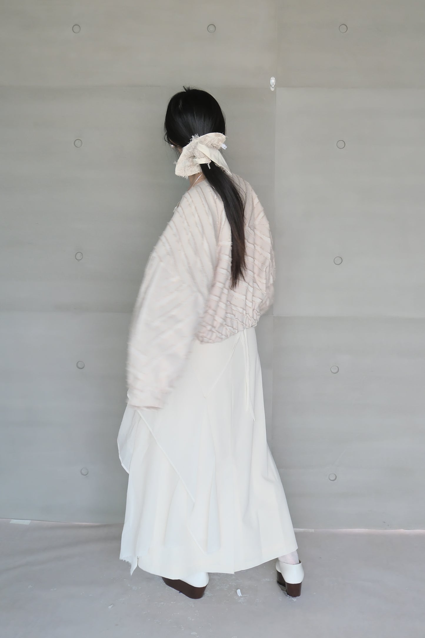 square patchwork hair tie - beige