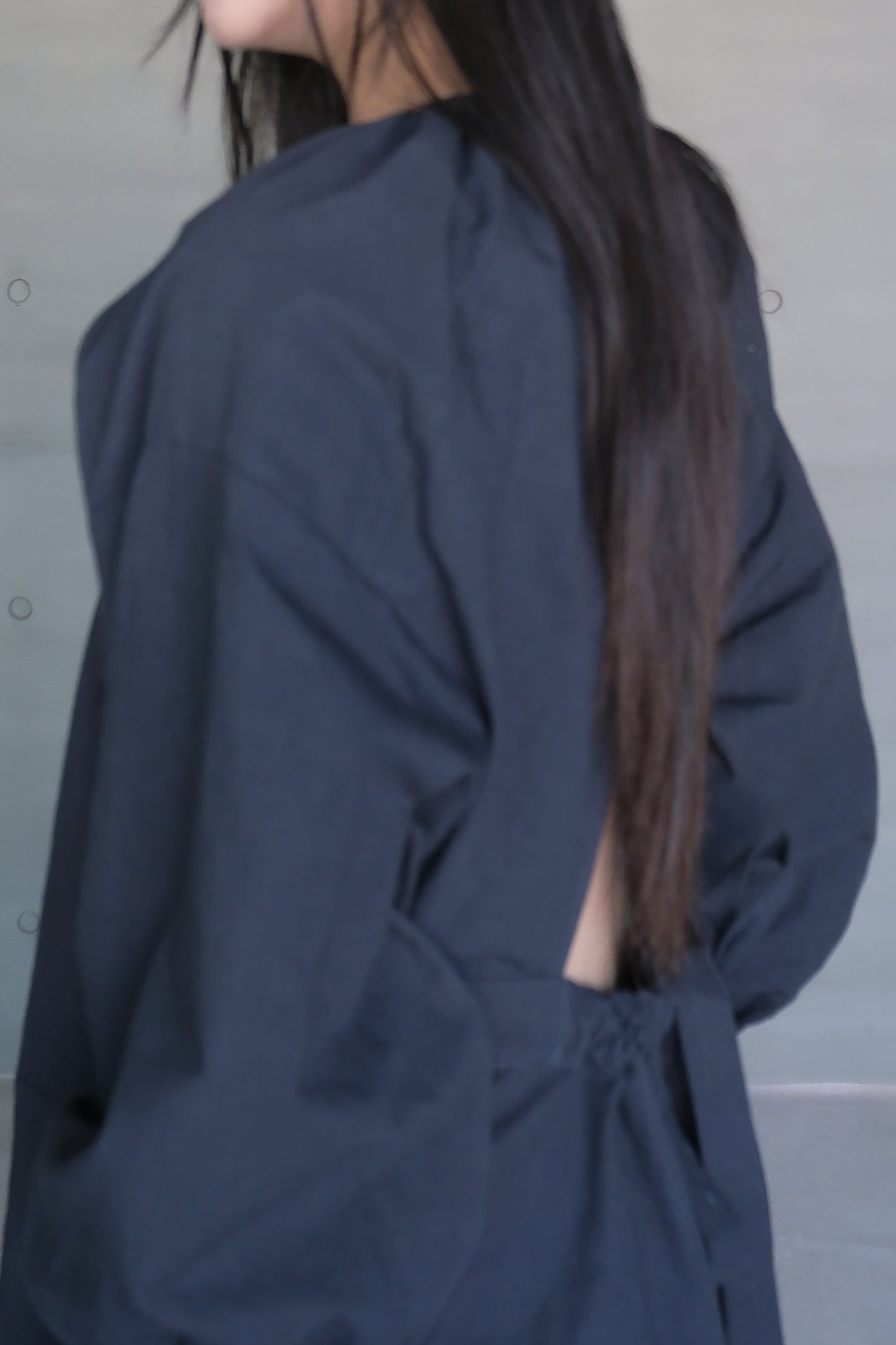 long-sleeve backless cotton-linen navy dress (pre-order)