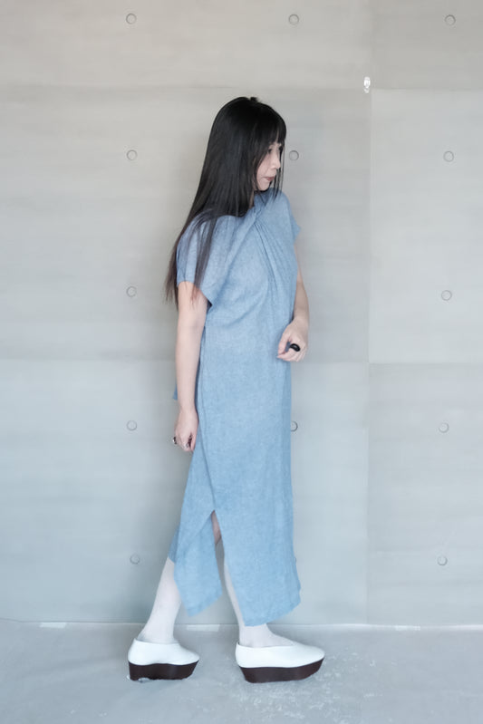 twisted-knot neckline dress - blue (pre-order)
