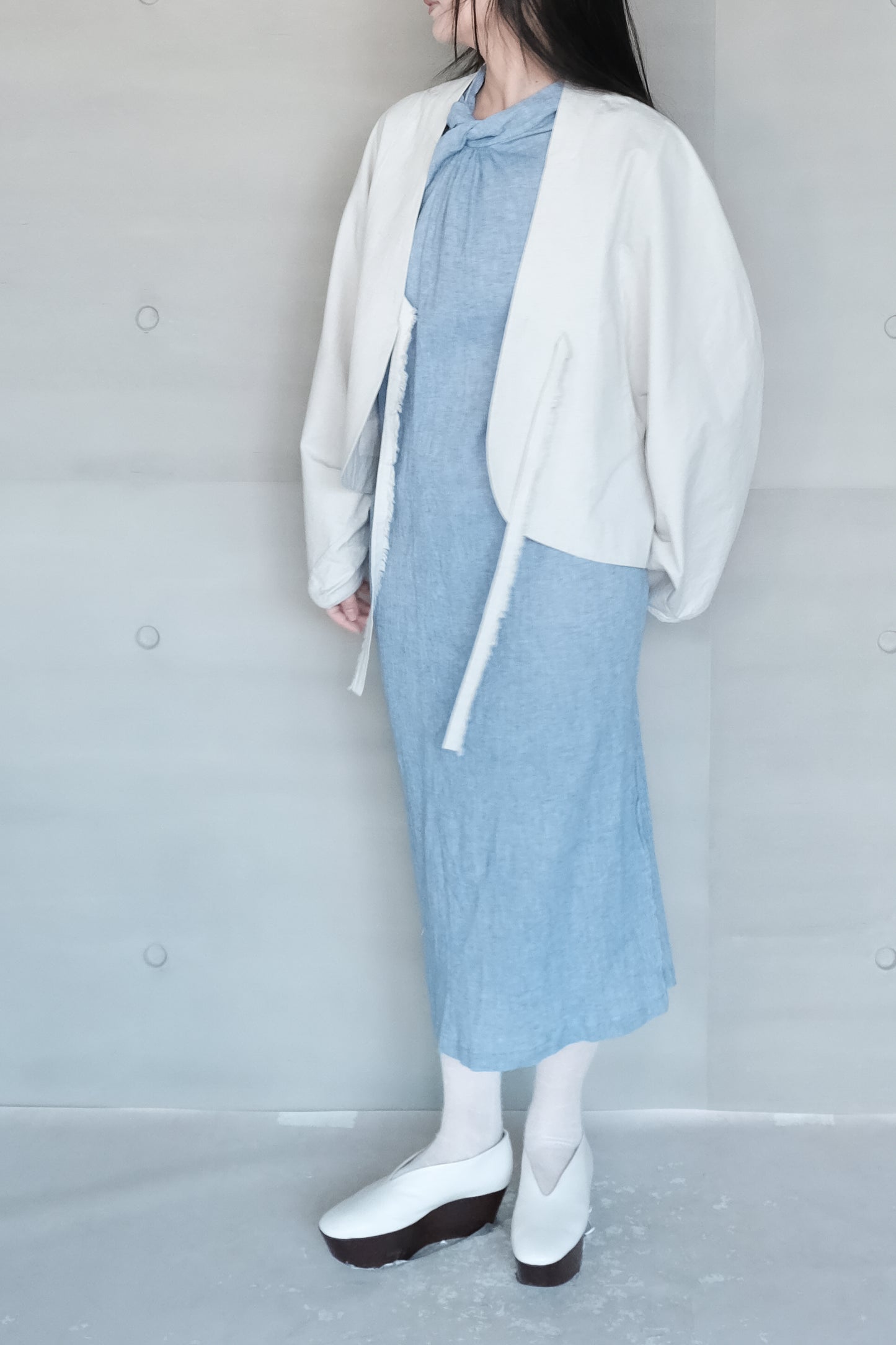 twisted-knot neckline dress - blue (pre-order)