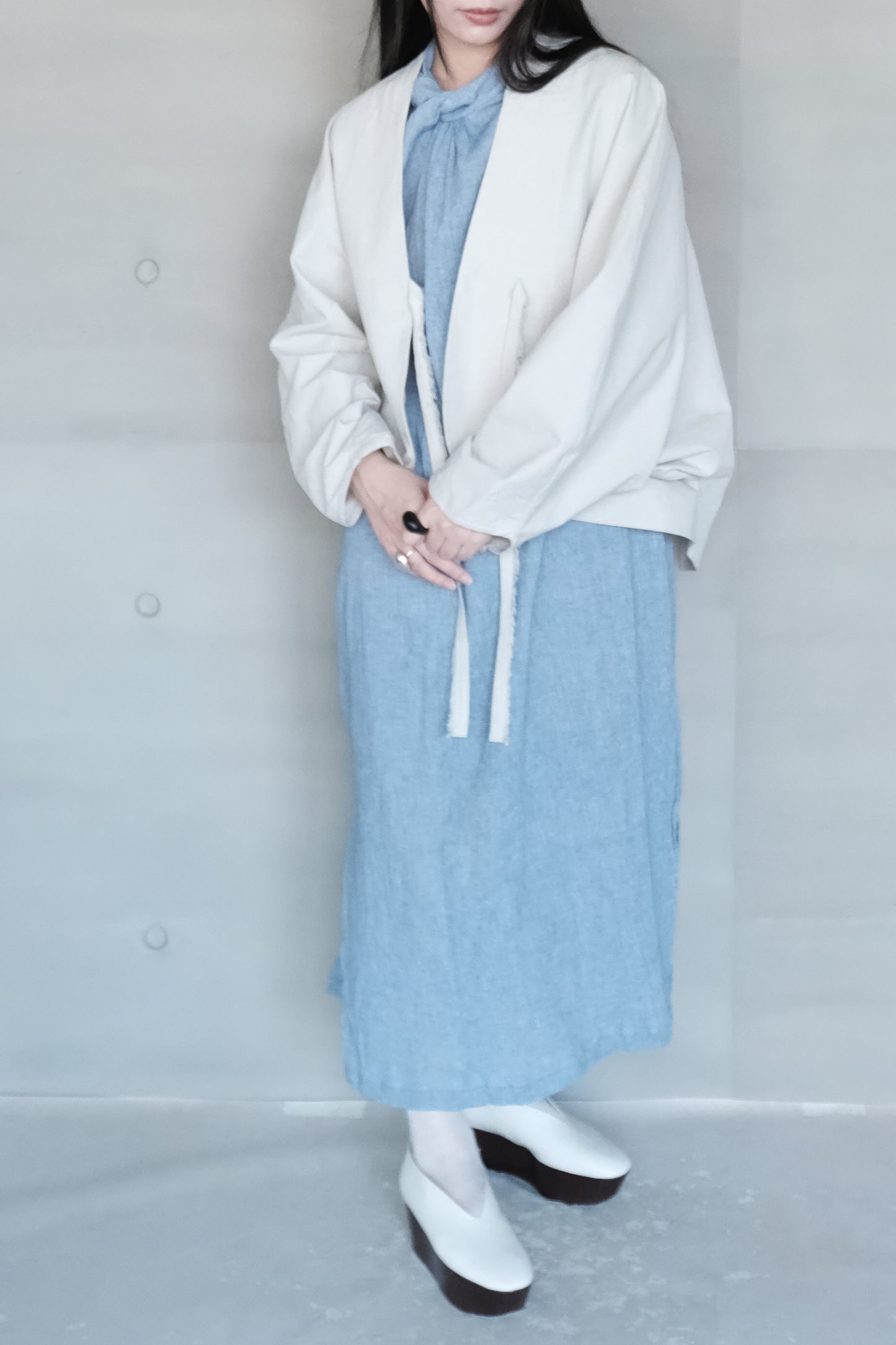 twisted-knot neckline dress - blue (pre-order)