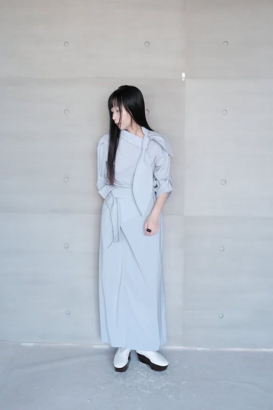 double-layers wrap blue skirt