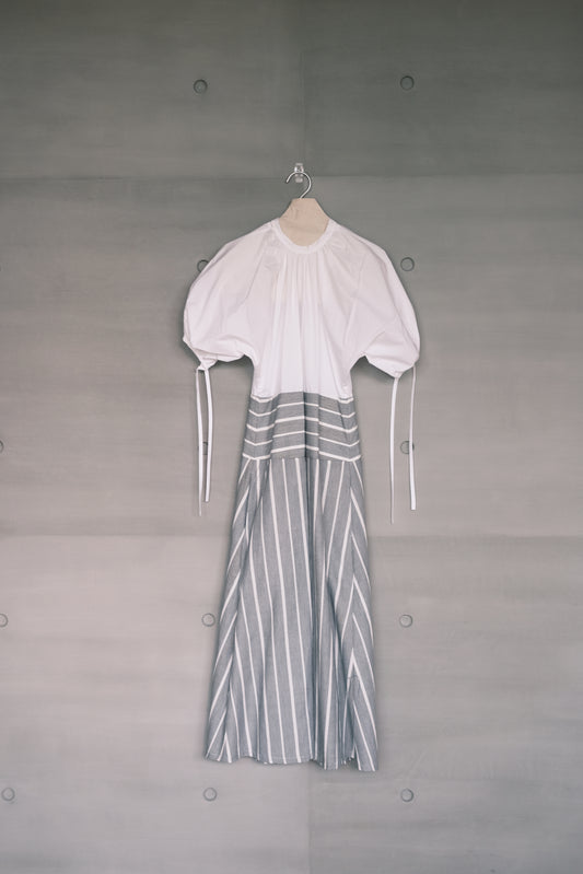 striped panel puff-sleeve dress (in-stock)
