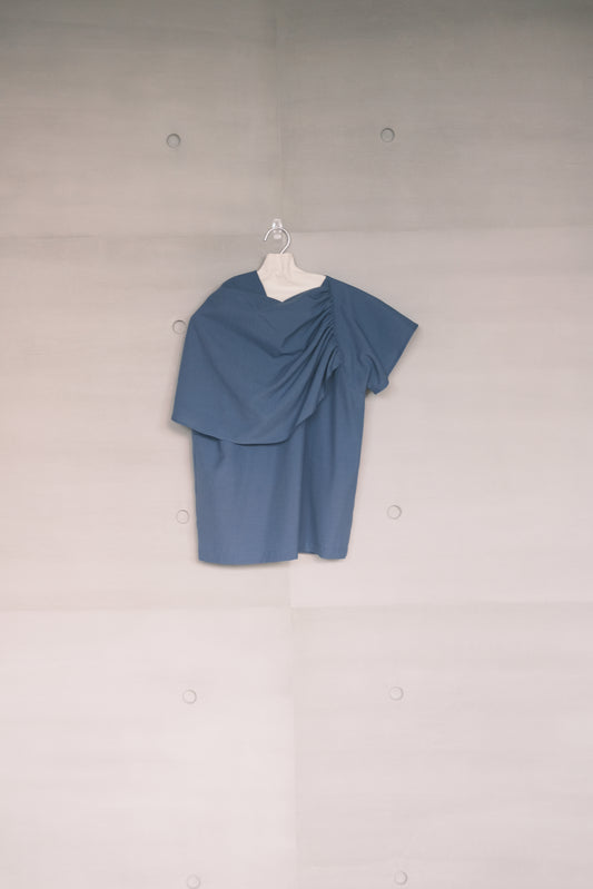 wool- blend asymmetric draped-neckline top (pre-order)