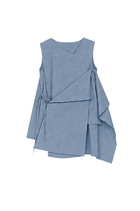 asymmetric dual-way silk- cotton tie vest - blue ( in-stock)
