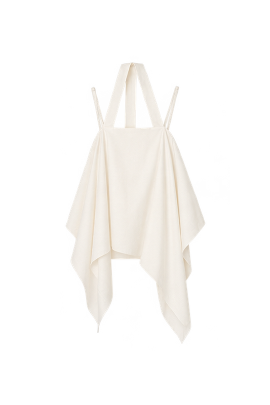 square-cut tie-strap top - cream （in-stock)