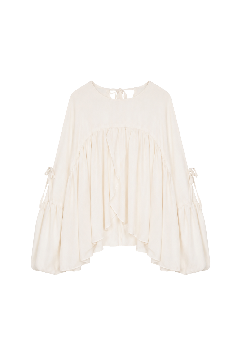 wide sleeved with gathering double layers top - beige (in-stock)
