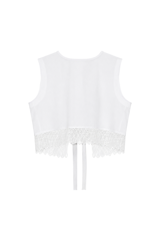 pleated -cotton lace vest top