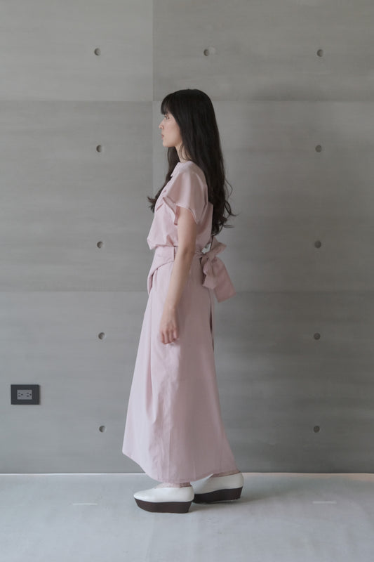 pink asymmetric draped-neckline top (in-stock)