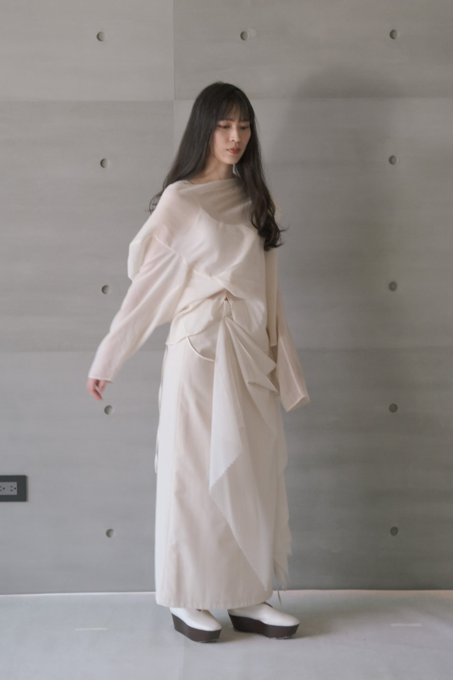 draped-tie wool blend straight skirt (limited item)