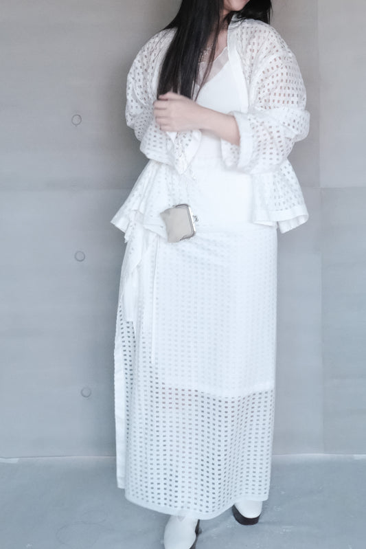 subtle checked lightweight ruched wrap skirt (pre-order)