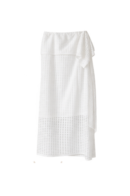 subtle checked lightweight ruched wrap skirt (pre-order)