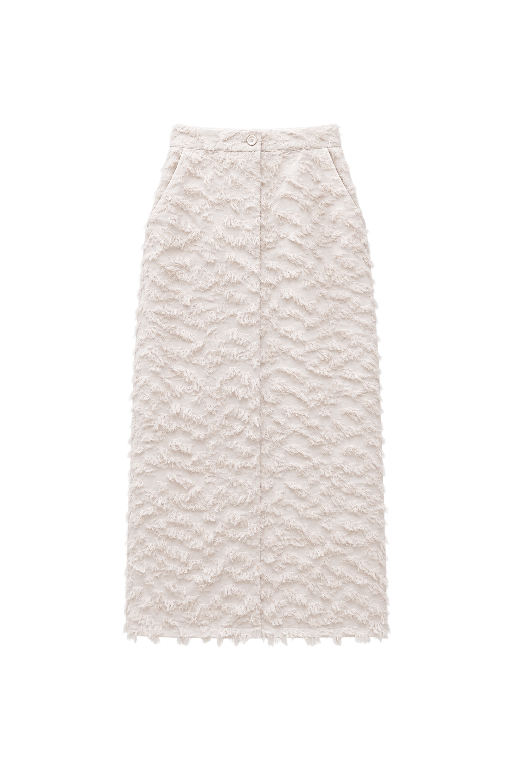frayed cotton straight skirt - beige