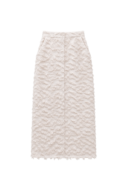 frayed cotton straight skirt - beige
