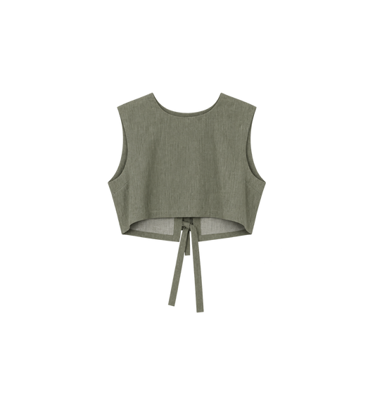 tie-front cotton denim vest top - grass