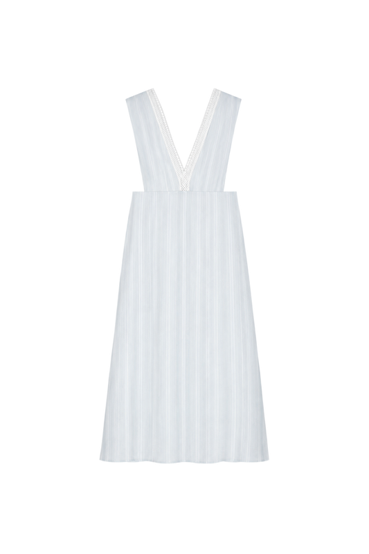 silver lace tuck ramie linen dress （in-stock)