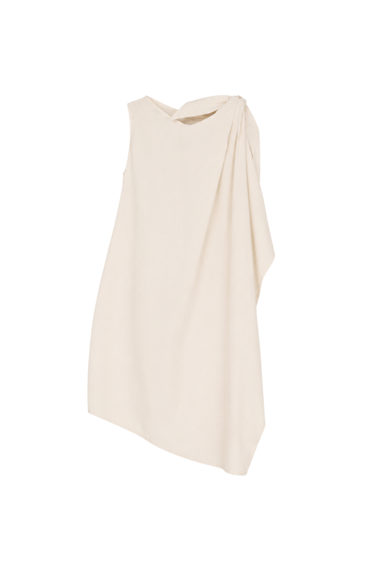 cotton-linen asymmetric wrap dress with shoulder tie (in-stock)