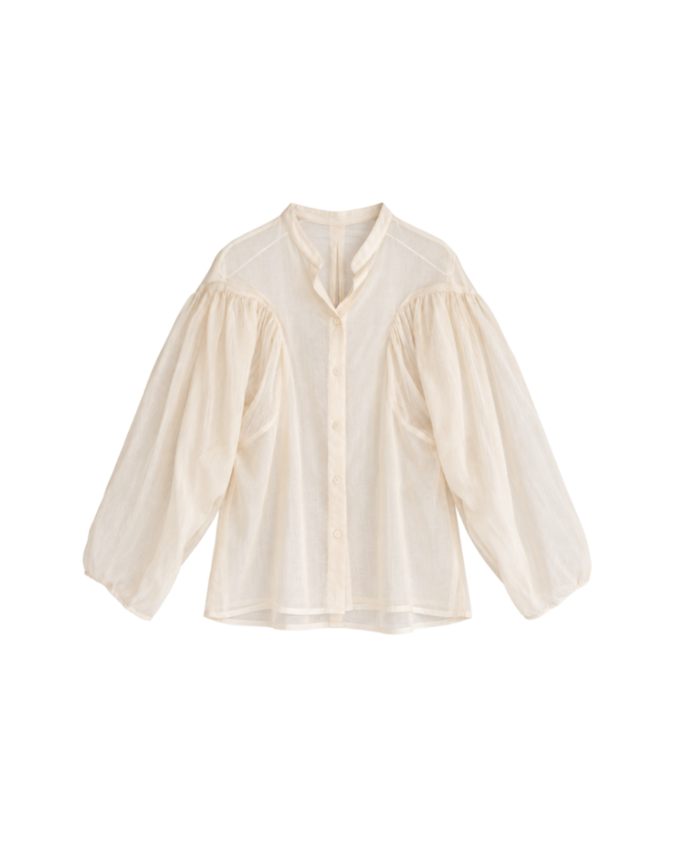 cotton organdy curved gathered shirt - peach